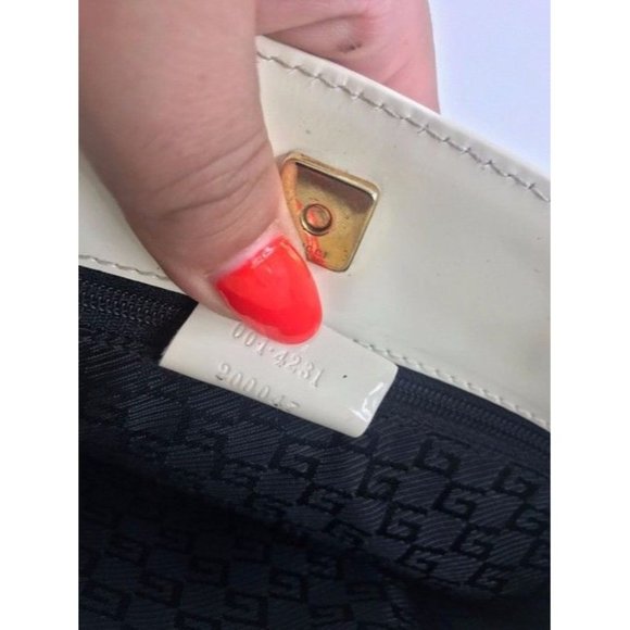 Gucci Vintage White Canvas and Patent Leather Satchel with Black Stripe - Picture 7 of 7